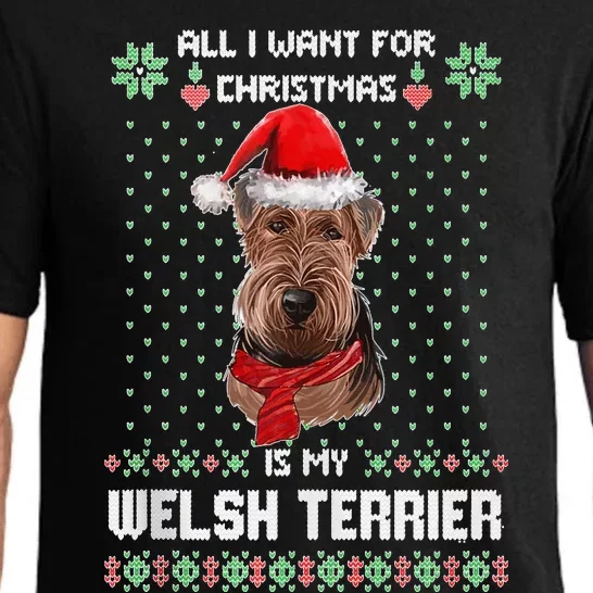 Ugly Sweater All I Want For Christmas Is My Welsh Terrier Tank Top Pajama Set