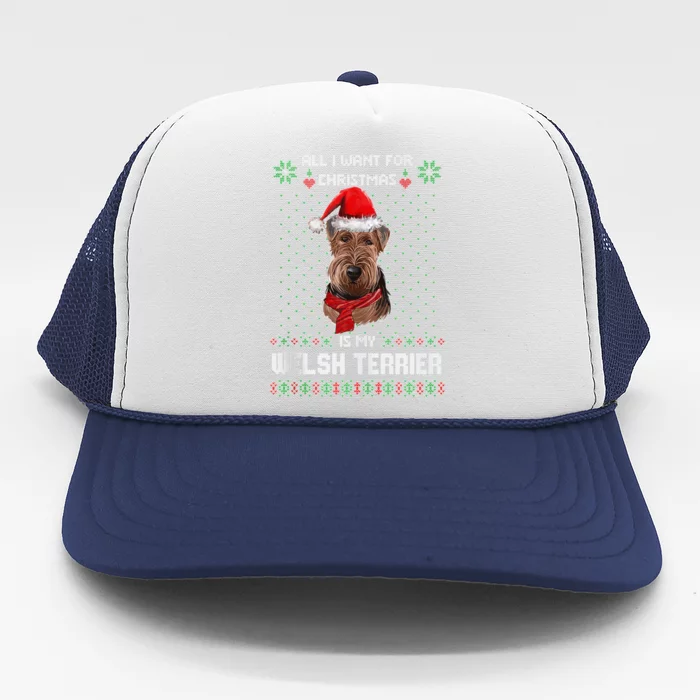 Ugly Sweater All I Want For Christmas Is My Welsh Terrier Tank Top Trucker Hat