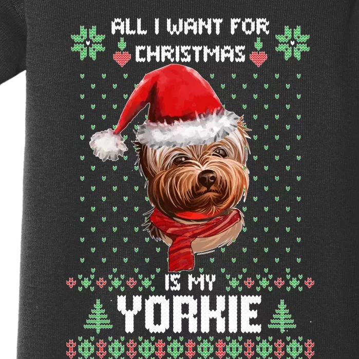 Ugly Sweater All I Want For Christmas Is My Yorkie Xmas Long Sleeve Baby Bodysuit