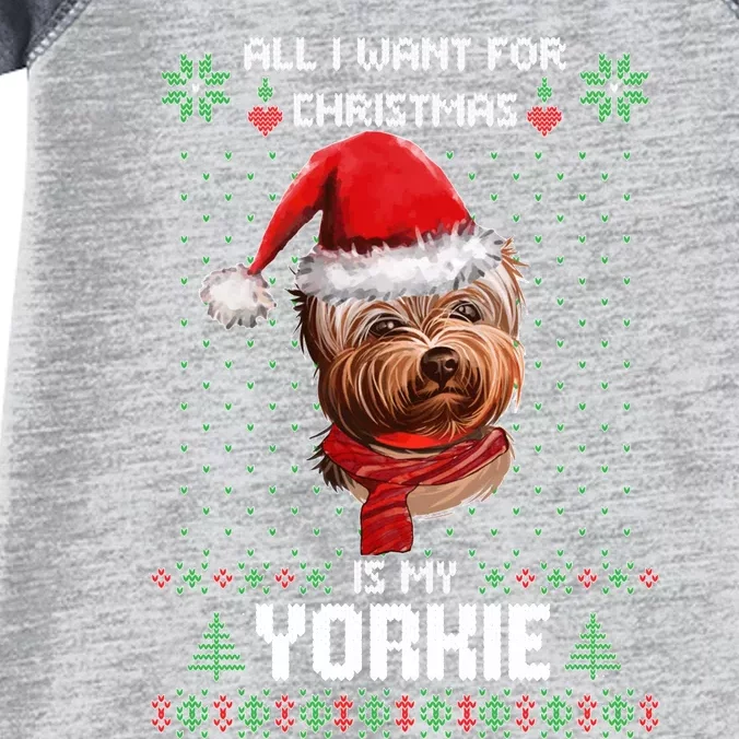 Ugly Sweater All I Want For Christmas Is My Yorkie Xmas Long Sleeve Infant Baby Jersey Bodysuit