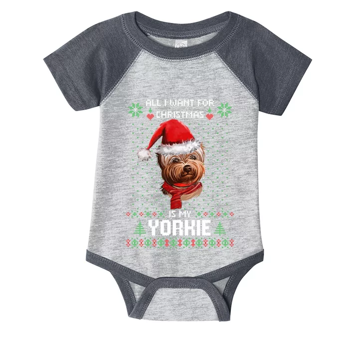 Ugly Sweater All I Want For Christmas Is My Yorkie Xmas Long Sleeve Infant Baby Jersey Bodysuit