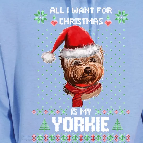 Ugly Sweater All I Want For Christmas Is My Yorkie Xmas Long Sleeve Unisex Surf Hoodie