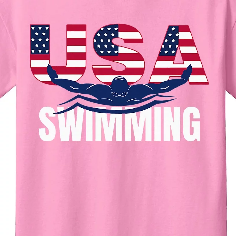 Usa Swimming Athlete Summer Us Swim Aquatic Sport Letters Kids T-Shirt