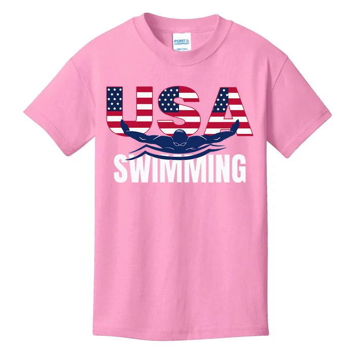 Usa Swimming Athlete Summer Us Swim Aquatic Sport Letters Kids T-Shirt