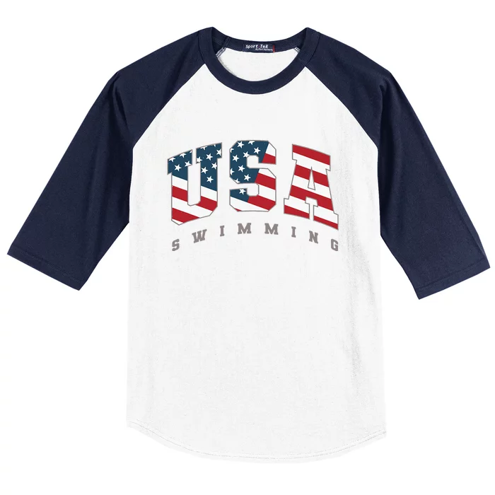 Usa Swimming American Flag Team Sport Athlete Support Baseball Sleeve Shirt