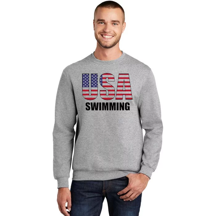 Usa Swimming American Flag Team Sport Support Tall Sweatshirt