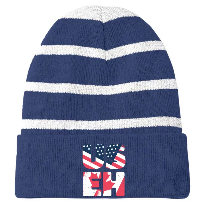 United States And Canada Saying Striped Beanie with Solid Band