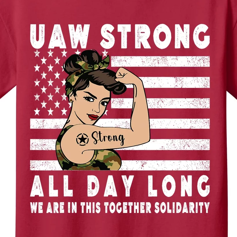 UAW Strong All Day Log UAW Proud Union Pride UAW Kids T-Shirt