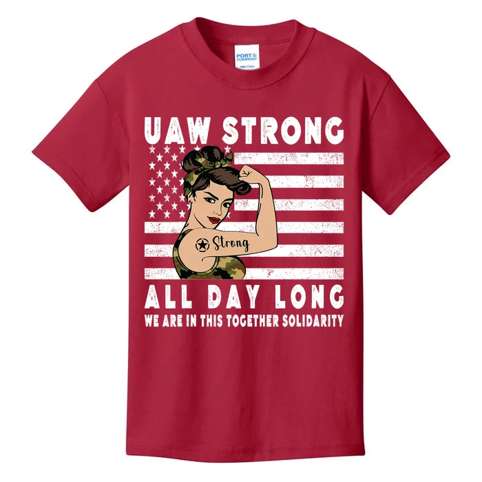 UAW Strong All Day Log UAW Proud Union Pride UAW Kids T-Shirt