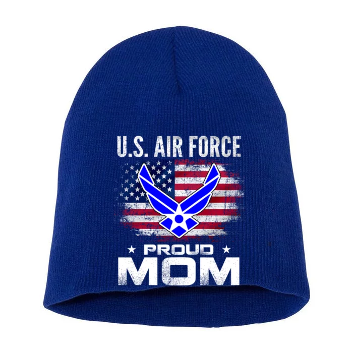 U S Air Force Proud Mom With American Flag Gift Veteran Meaningful Gift Short Acrylic Beanie