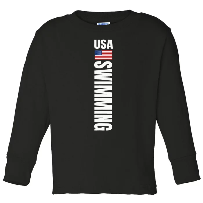 Usa Swimming American Flag Swim Sport Team Toddler Long Sleeve Shirt