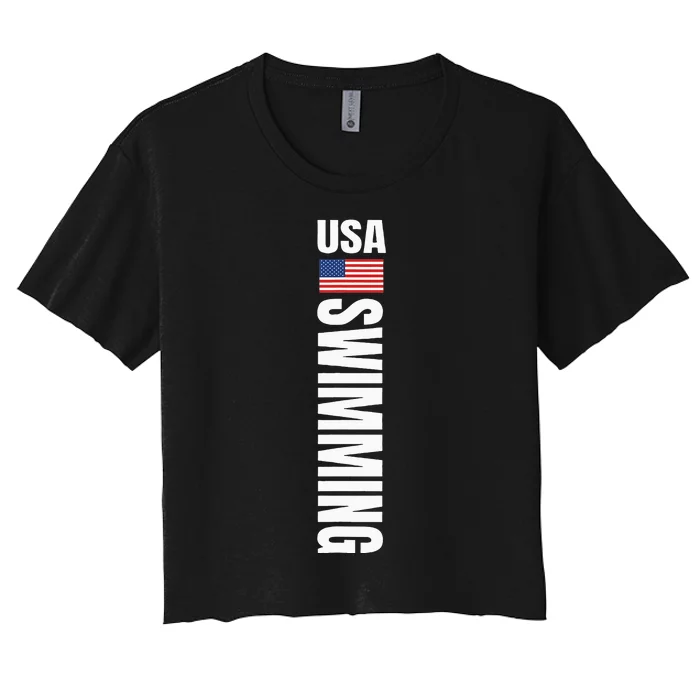 Usa Swimming American Flag Swim Sport Team Women's Crop Top Tee