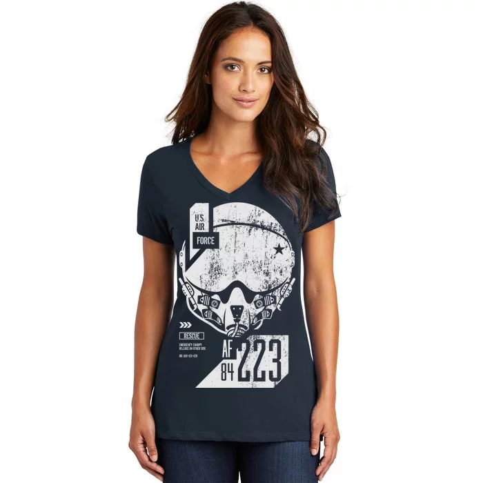 USAF Superior Pilot Helmet Women's V-Neck T-Shirt