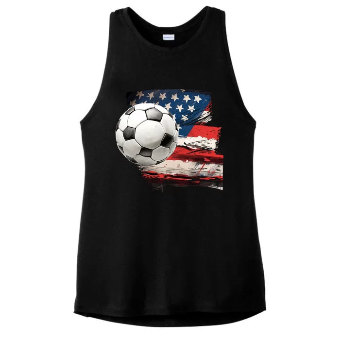 Usa Soccer Ball And Flag Ladies Tri-Blend Wicking Tank