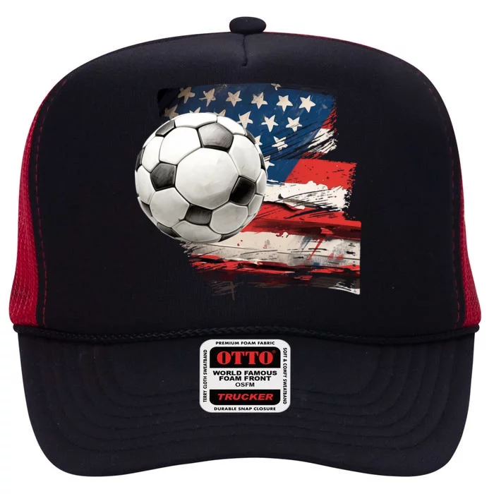 Usa Soccer Ball And Flag High Crown Mesh Trucker Hat