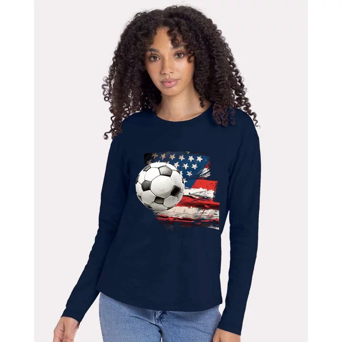 Usa Soccer Ball And Flag Womens Cotton Relaxed Long Sleeve T-Shirt