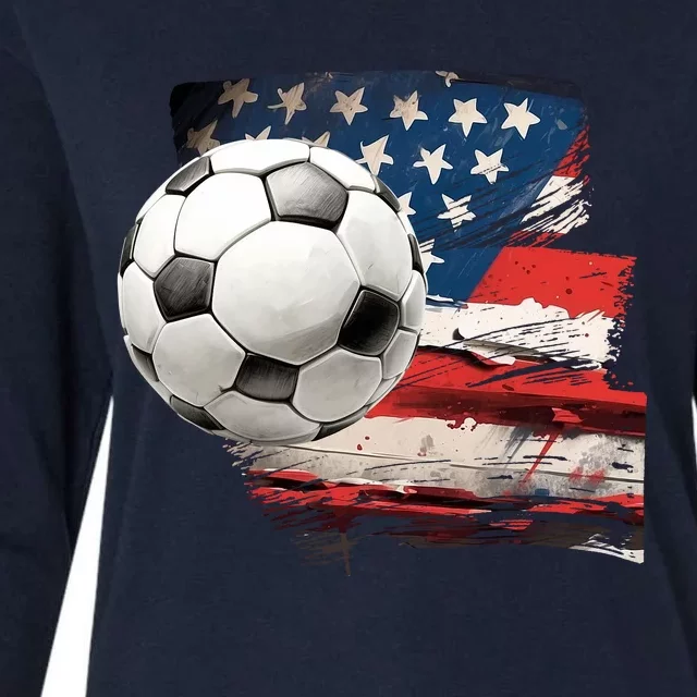 Usa Soccer Ball And Flag Womens Cotton Relaxed Long Sleeve T-Shirt