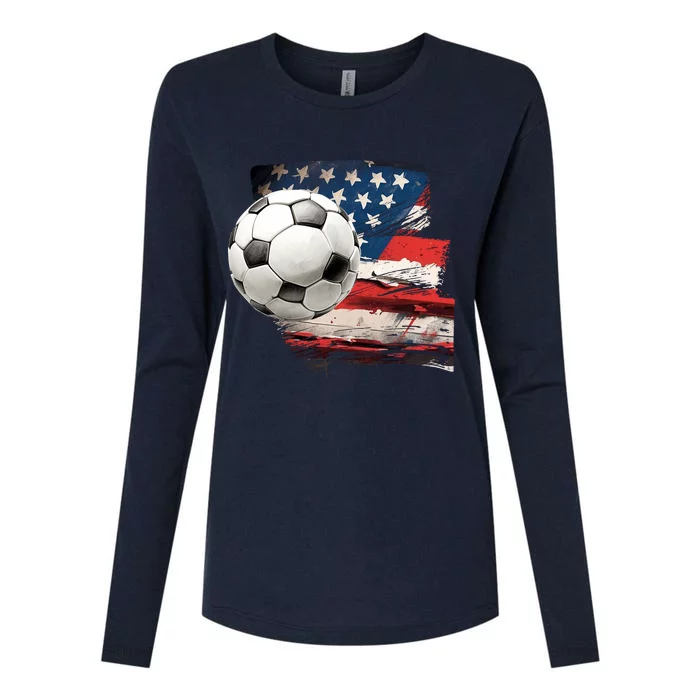 Usa Soccer Ball And Flag Womens Cotton Relaxed Long Sleeve T-Shirt