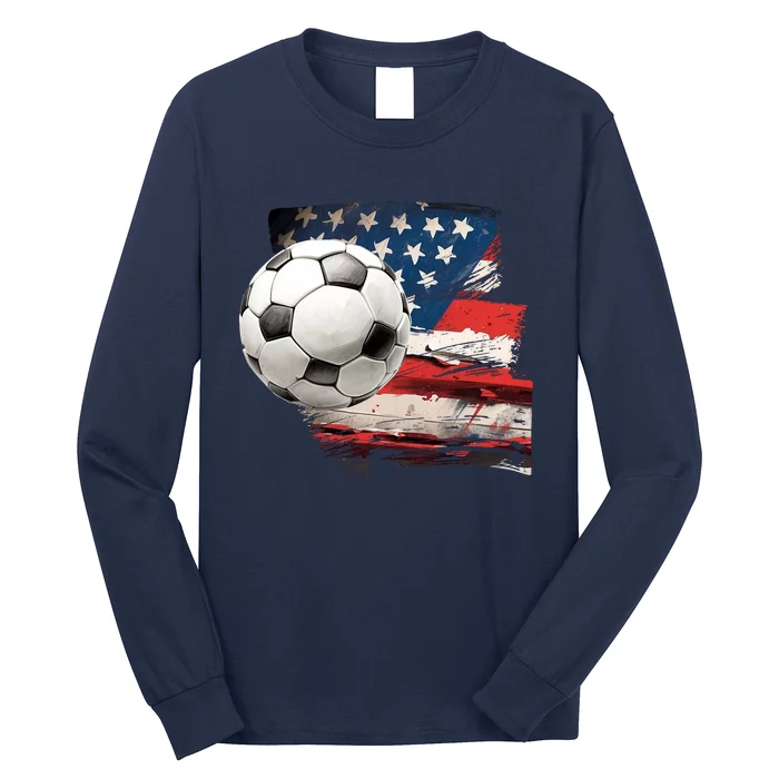 Usa Soccer Ball And Flag Long Sleeve Shirt