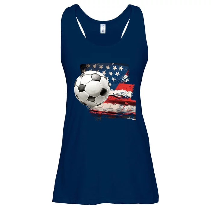 Usa Soccer Ball And Flag Ladies Essential Flowy Tank