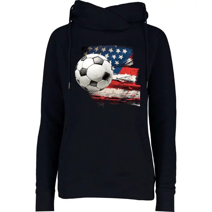 Usa Soccer Ball And Flag Womens Funnel Neck Pullover Hood