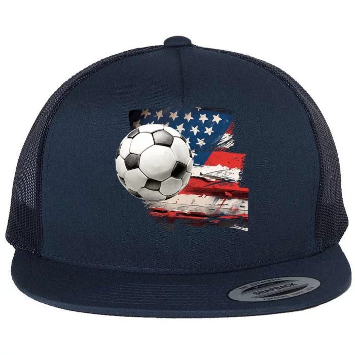 Usa Soccer Ball And Flag Flat Bill Trucker Hat