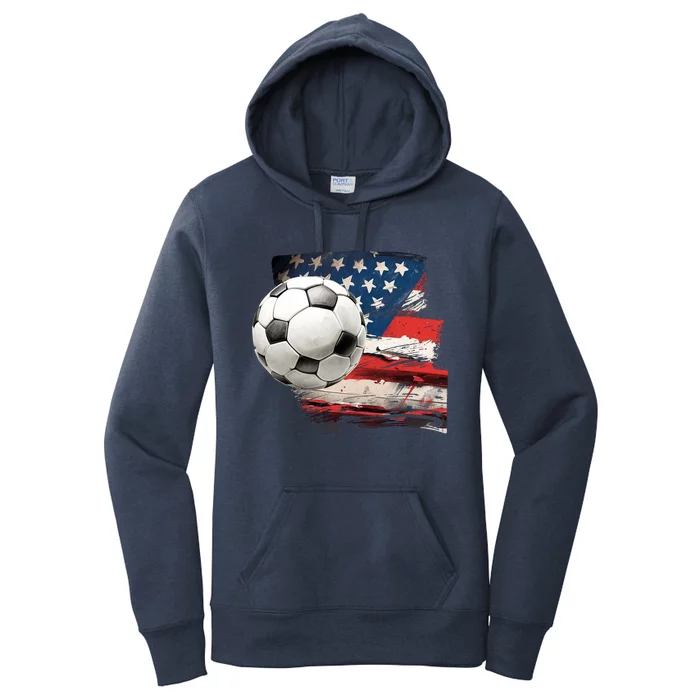 Usa Soccer Ball And Flag Women's Pullover Hoodie