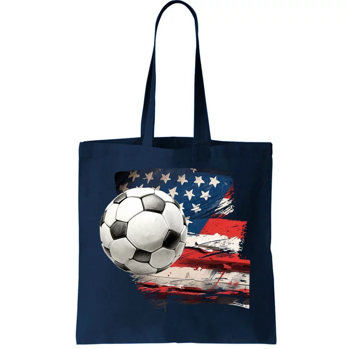 Usa Soccer Ball And Flag Tote Bag