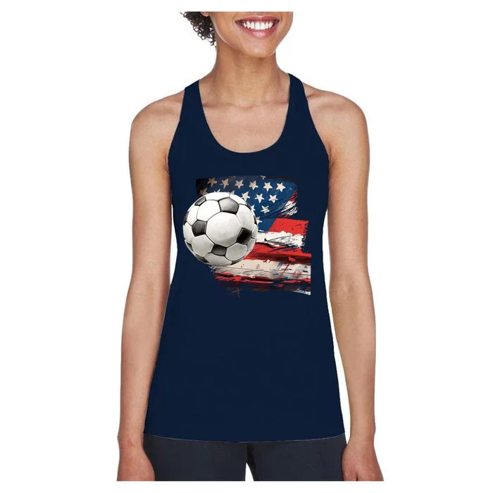 Usa Soccer Ball And Flag Women's Racerback Tank