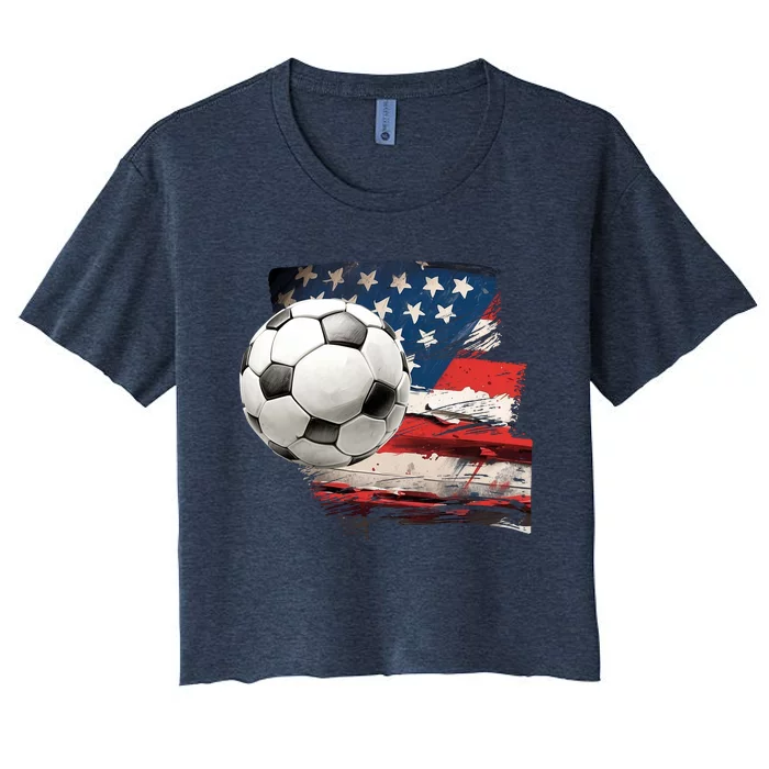 Usa Soccer Ball And Flag Women's Crop Top Tee