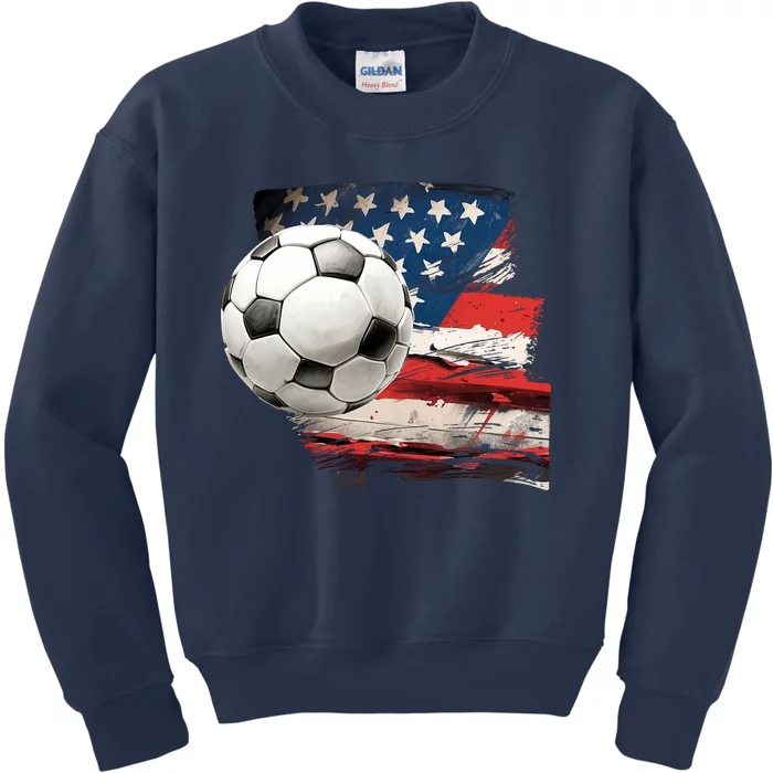 Usa Soccer Ball And Flag Kids Sweatshirt