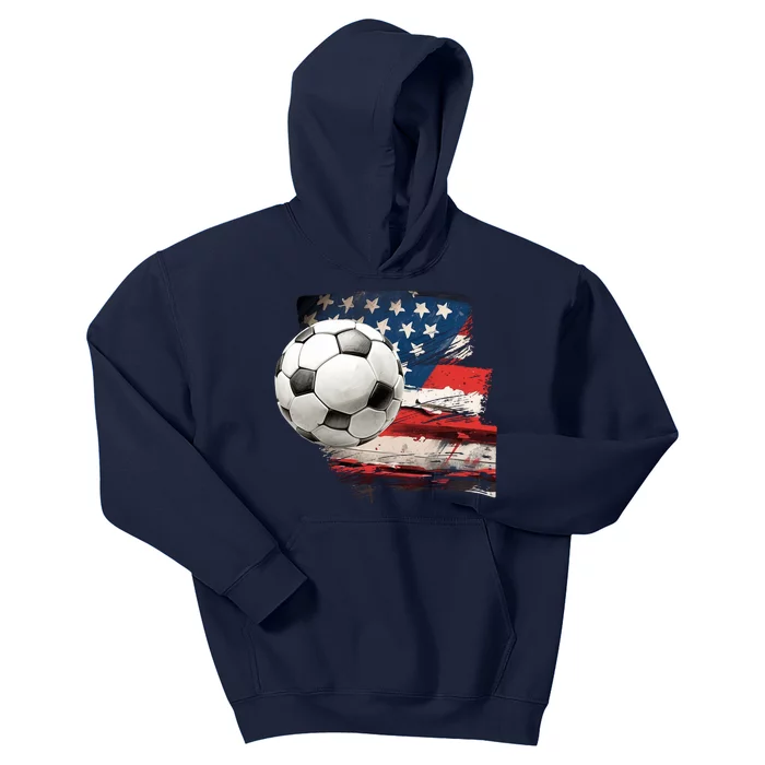 Usa Soccer Ball And Flag Kids Hoodie