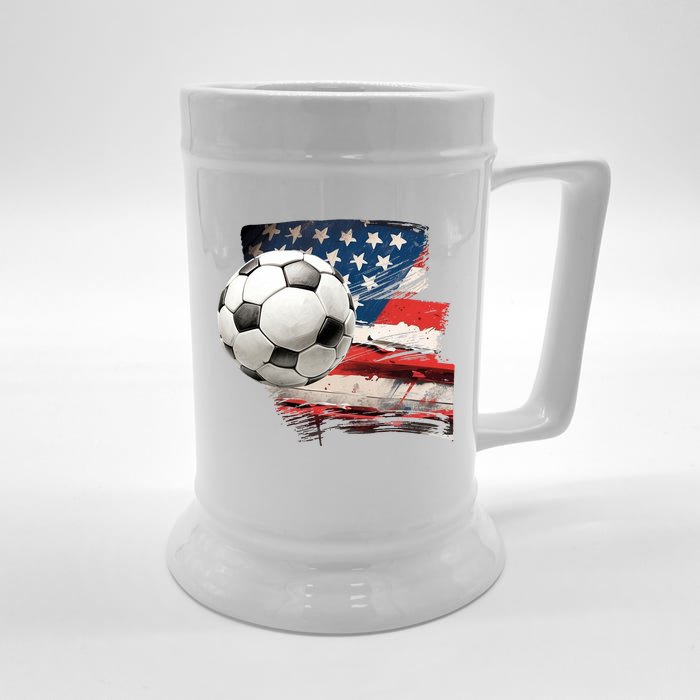 Usa Soccer Ball And Flag Front & Back Beer Stein