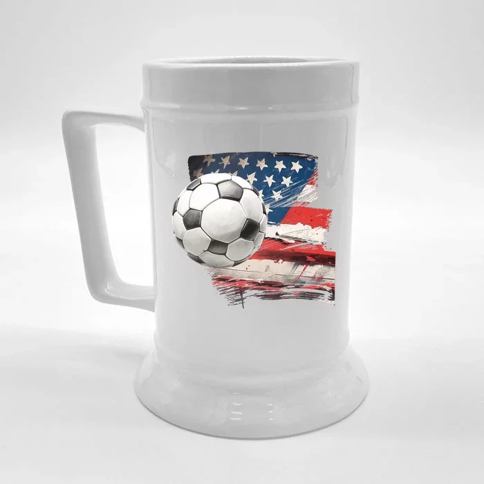 Usa Soccer Ball And Flag Front & Back Beer Stein