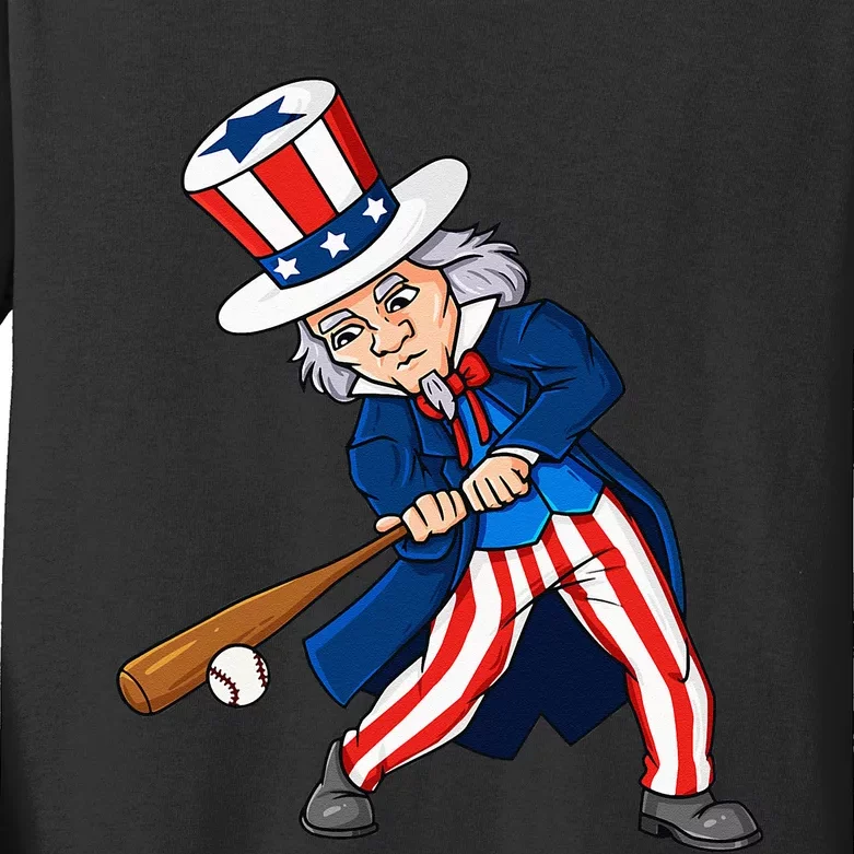 Uncle Sam Baseball 4th Of July Patriotic Kids Teens Kids Long Sleeve Shirt