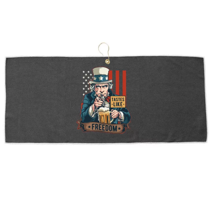 Uncle Sam Beer Tastes Like Freedom 4th of July Large Microfiber Waffle Golf Towel