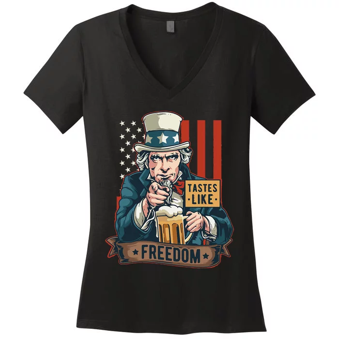 Uncle Sam Beer Tastes Like Freedom 4th of July Women's V-Neck T-Shirt