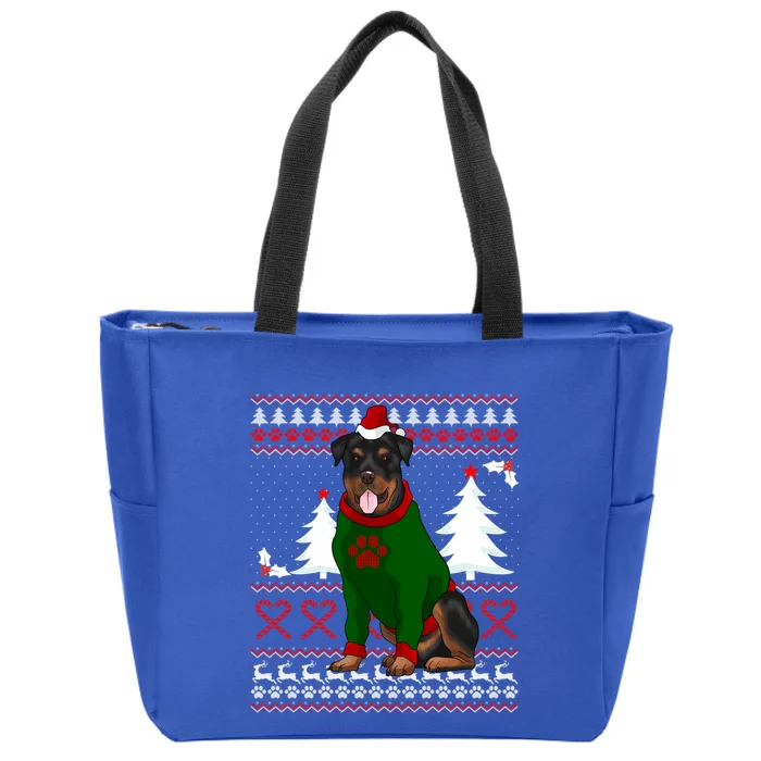 Ugly Sweater Christmas Rottweiler Christmas Cool Gift Zip Tote Bag