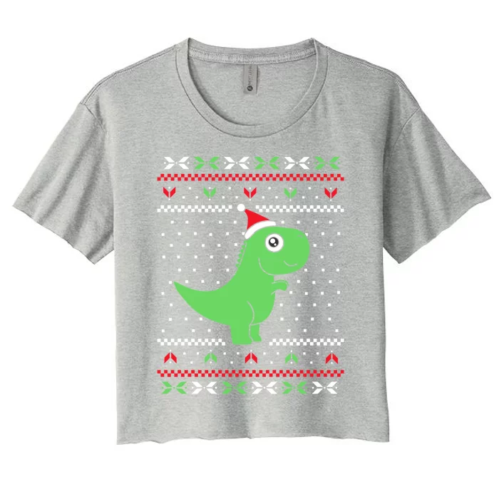 Ugly Sweater Christmas Trex Gift Women's Crop Top Tee