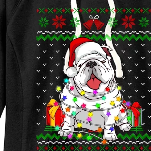 Ugly Sweater Christmas Lights English Bulldog Dog Lover Gift Women's Fleece Hoodie