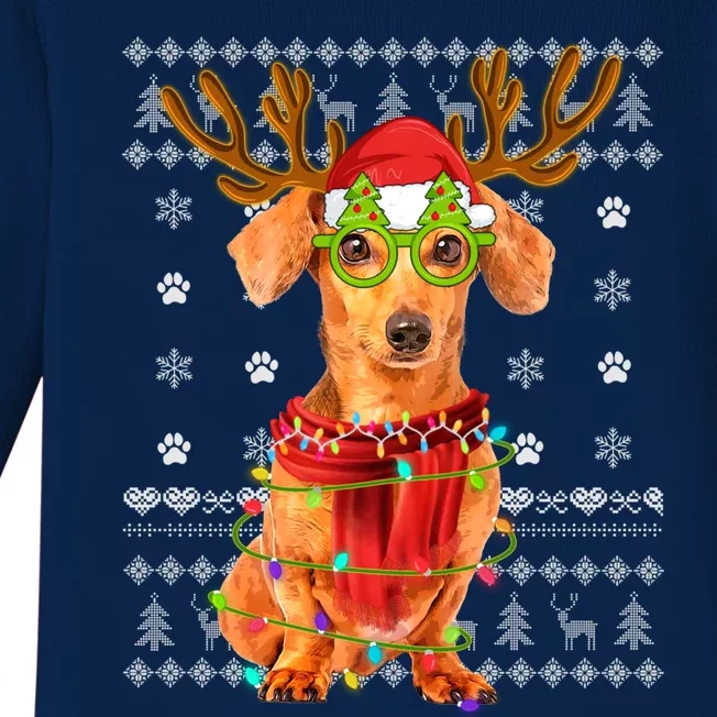 Ugly Sweater Christmas Lights Dachshund Dog Puppy Lover Gift Baby Long Sleeve Bodysuit