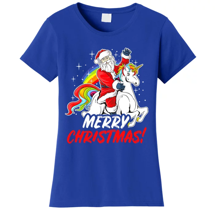 Unicorn Santa Claus Christmas Holiday Santa Riding Unicorn Gift Women's T-Shirt