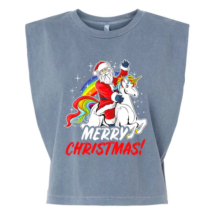 Unicorn Santa Claus Christmas Holiday Santa Riding Unicorn Gift Garment-Dyed Women's Muscle Tee