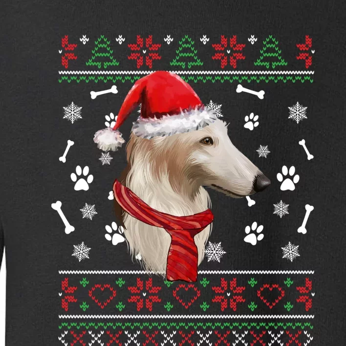 Ugly Sweater Christmas Borzoi Dog Santa Hat Pajama Xmas Long Sleeve Toddler Sweatshirt