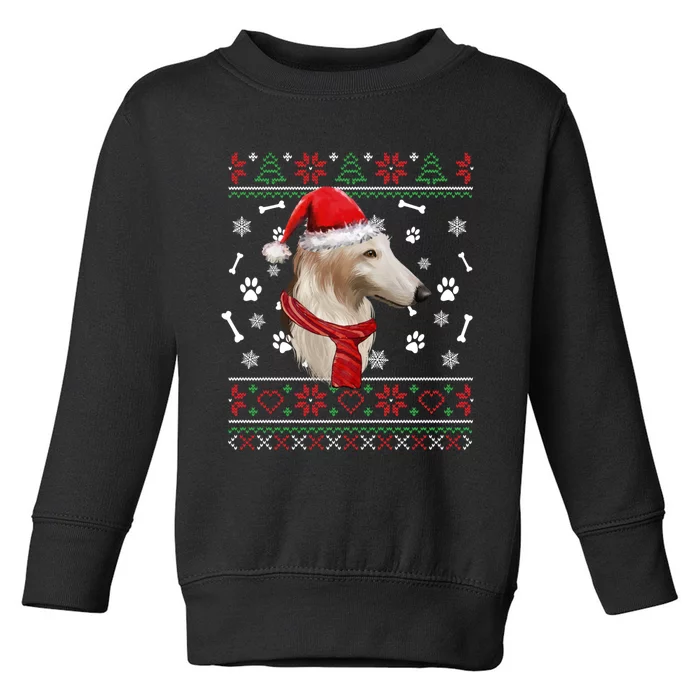 Ugly Sweater Christmas Borzoi Dog Santa Hat Pajama Xmas Long Sleeve Toddler Sweatshirt