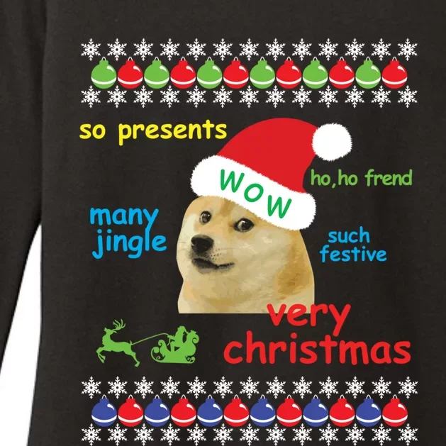 Ugly Sweater Christmas Doge Meme Sweatshirt Shiba Inu Dog Womens CVC Long Sleeve Shirt