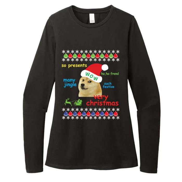 Ugly Sweater Christmas Doge Meme Sweatshirt Shiba Inu Dog Womens CVC Long Sleeve Shirt