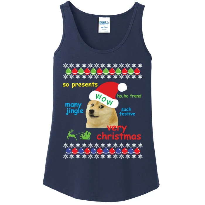 Ugly Sweater Christmas Doge Meme Sweatshirt Shiba Inu Dog Ladies Essential Tank