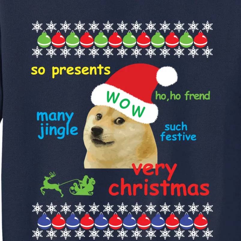 Ugly Sweater Christmas Doge Meme Sweatshirt Shiba Inu Dog Tall Sweatshirt