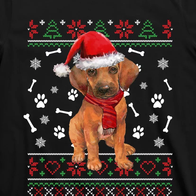 Ugly Sweater Christmas Rhodesian Ridgeback Santa Hat Pajama Sweatshirt T-Shirt